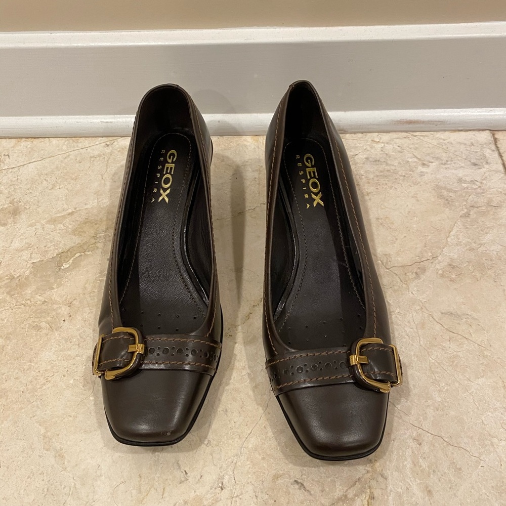 Geox Respira Brown Leather Wedge with Buckle